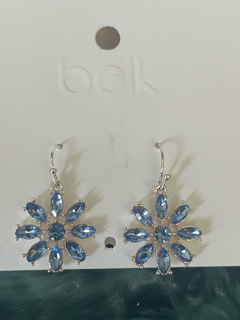 belk Silver-Tone Blue Crystal Floral Drop Earrings